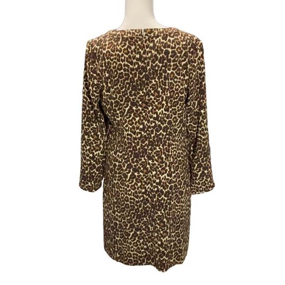 J Crew Long Sleeve Cheetah Animal Print Sheath Dress Brown Ivory Size 4 - Picture 3 of 7